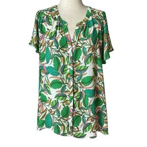 Rose & Olive Floral Tunic Top Blouse Women’s 3X Short Sleeve Button Up